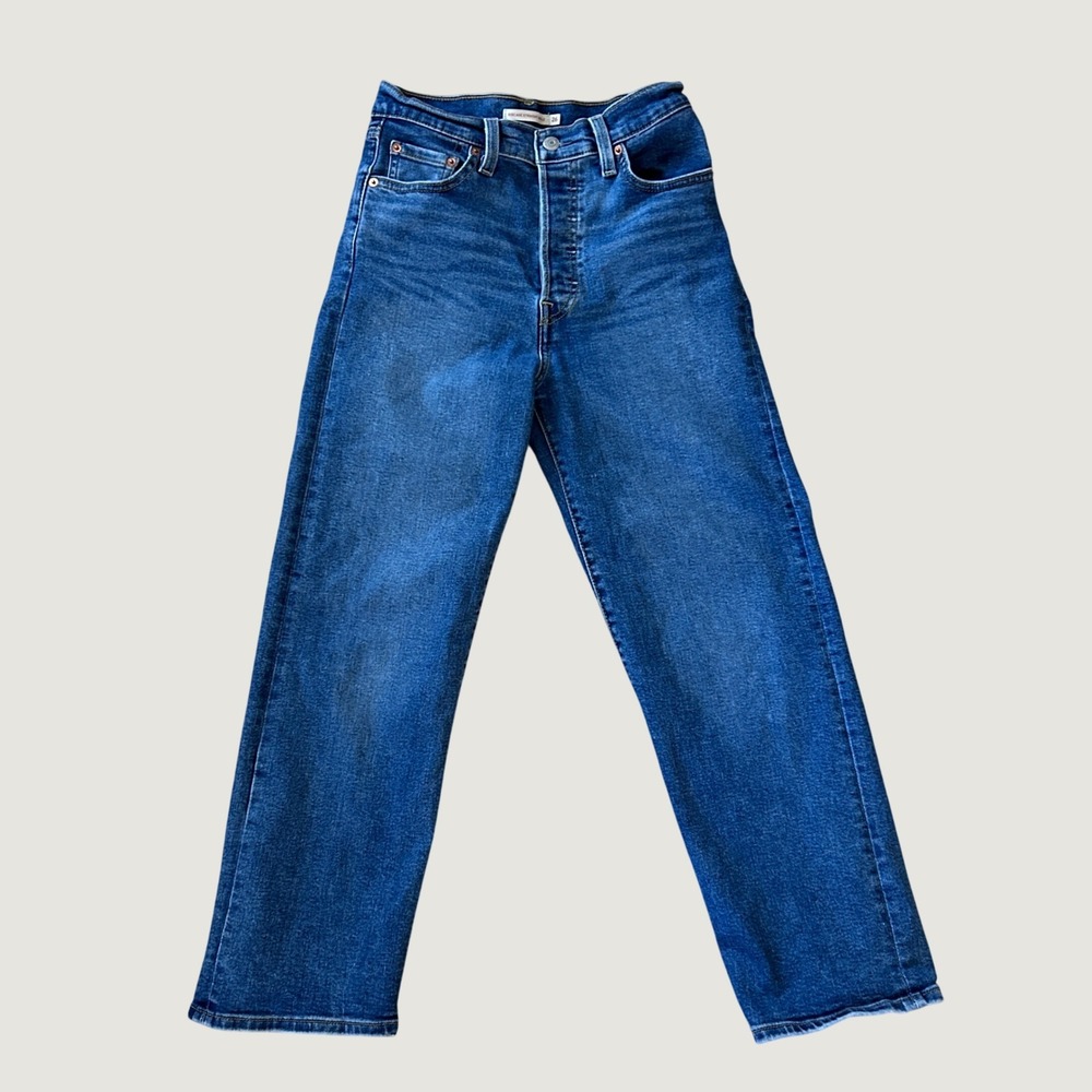 Levis Ribcage Straight Ankle Jeans Womens 26 Medium Wash High Rise Blue Denim
